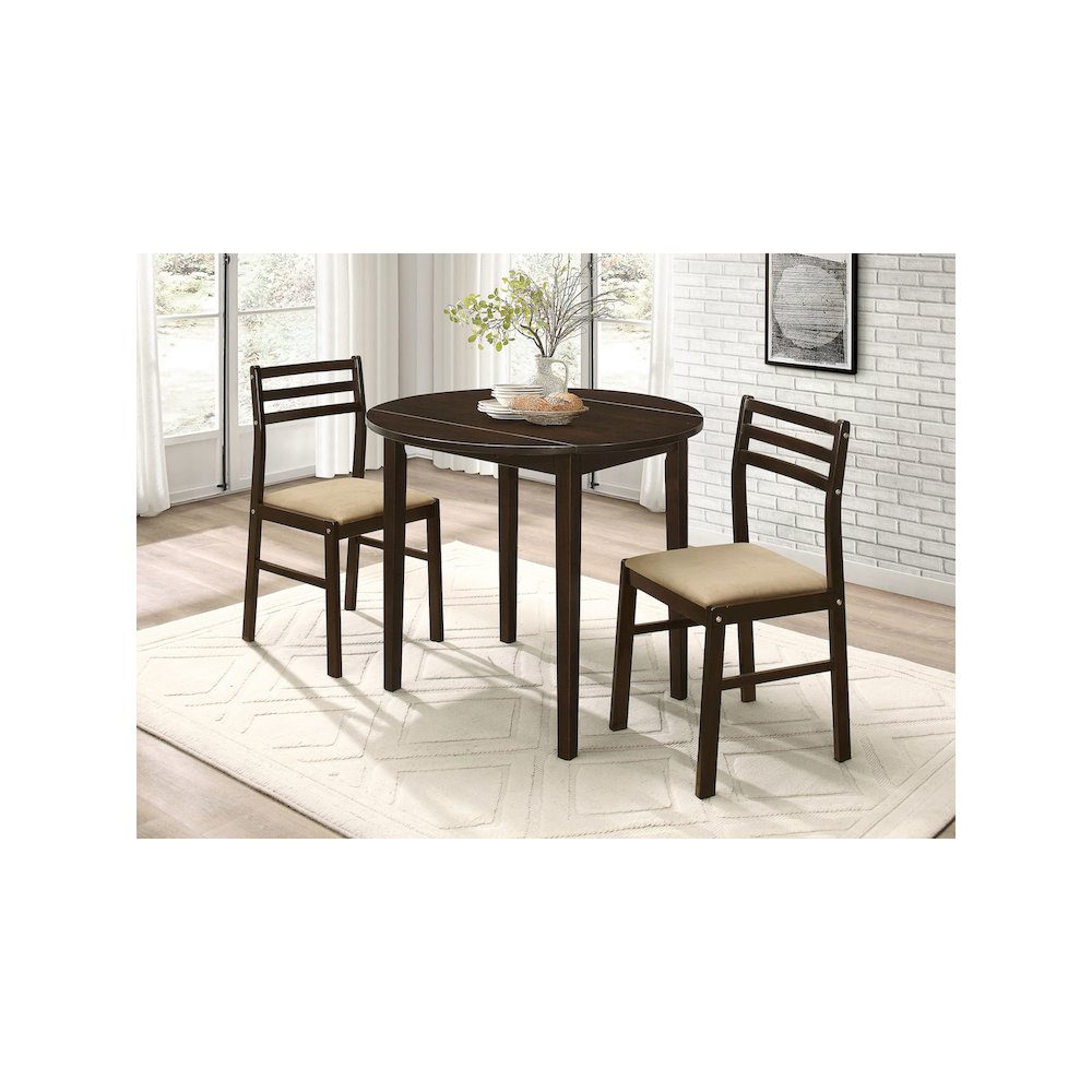 Bucknell 3-piece Round Drop Leaf Dining Table Set Cappuccino. Picture 1