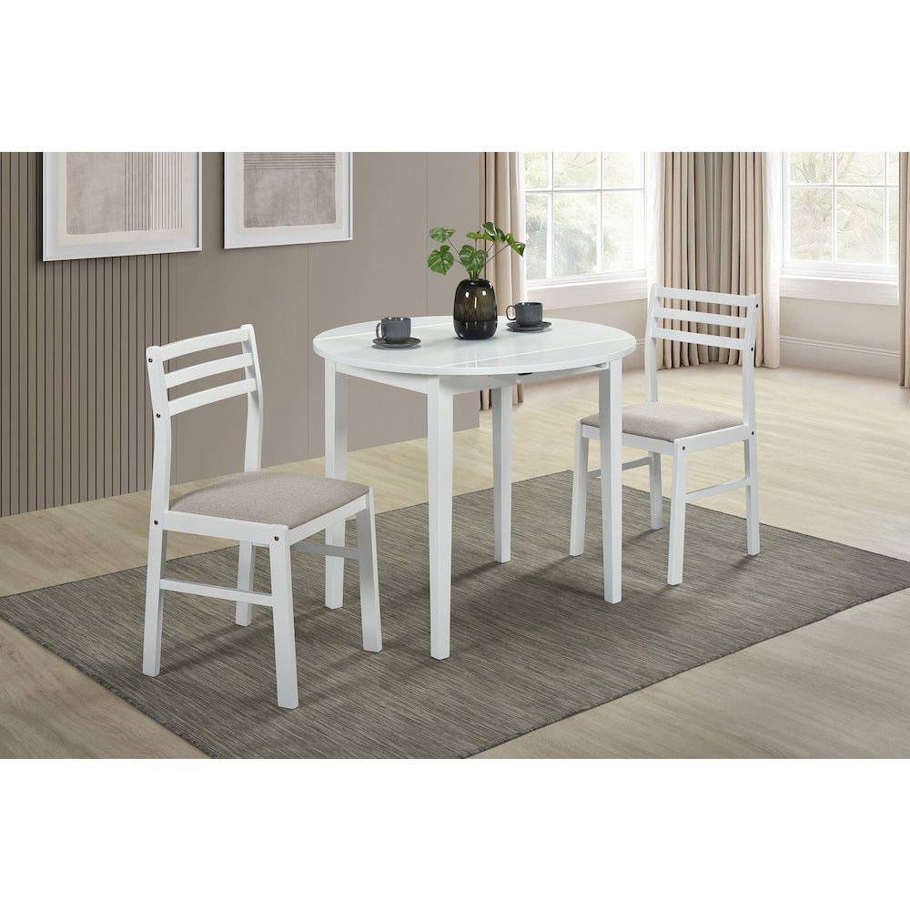 Bucknell 3-piece Round Drop Leaf Dining Table Set White. Picture 2
