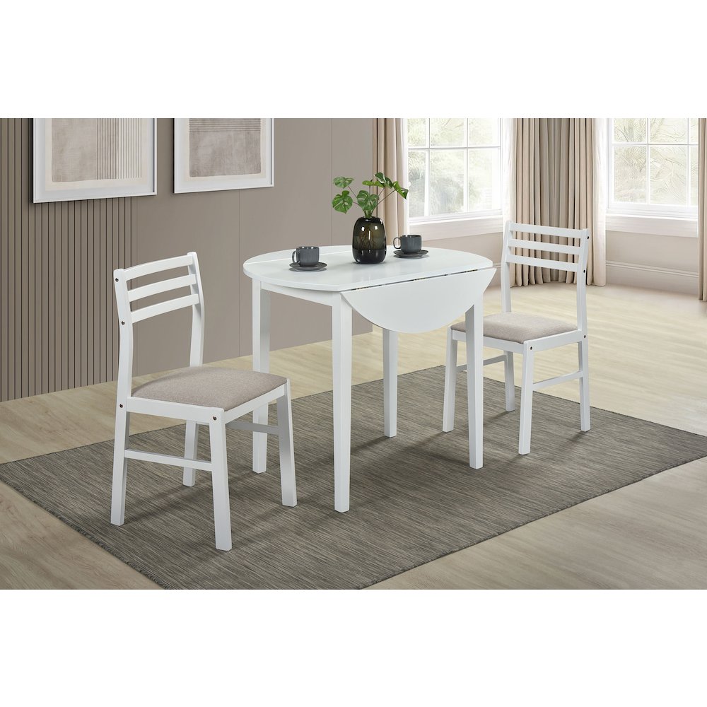 Bucknell 3-piece Round Drop Leaf Dining Table Set White. Picture 3
