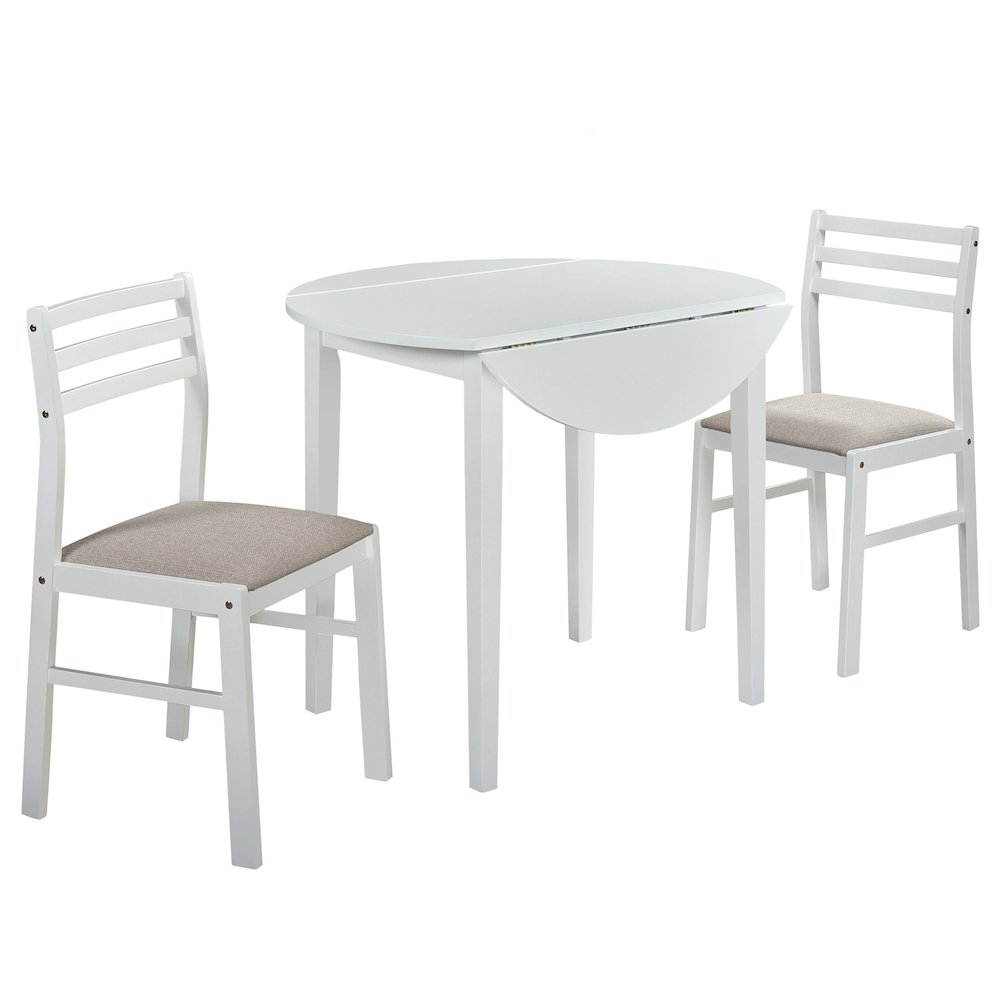 Bucknell 3-piece Round Drop Leaf Dining Table Set White. Picture 1