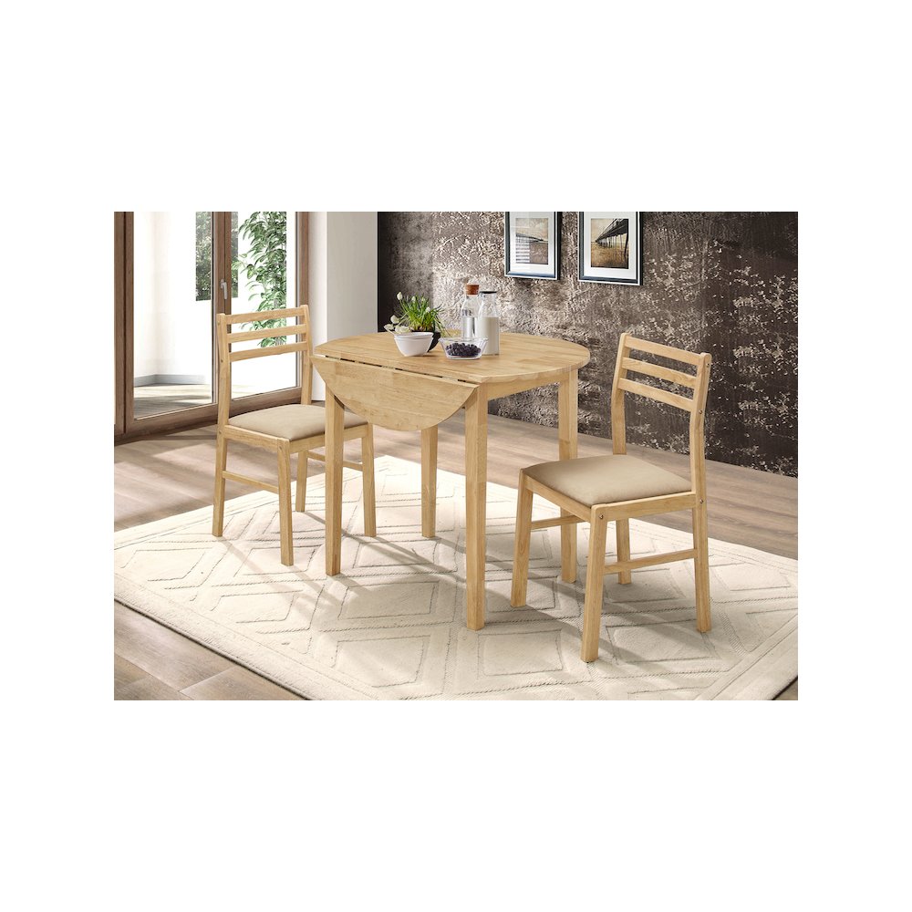 Bucknell 3-piece Round Drop Leaf Dining Table Set Natural. Picture 12