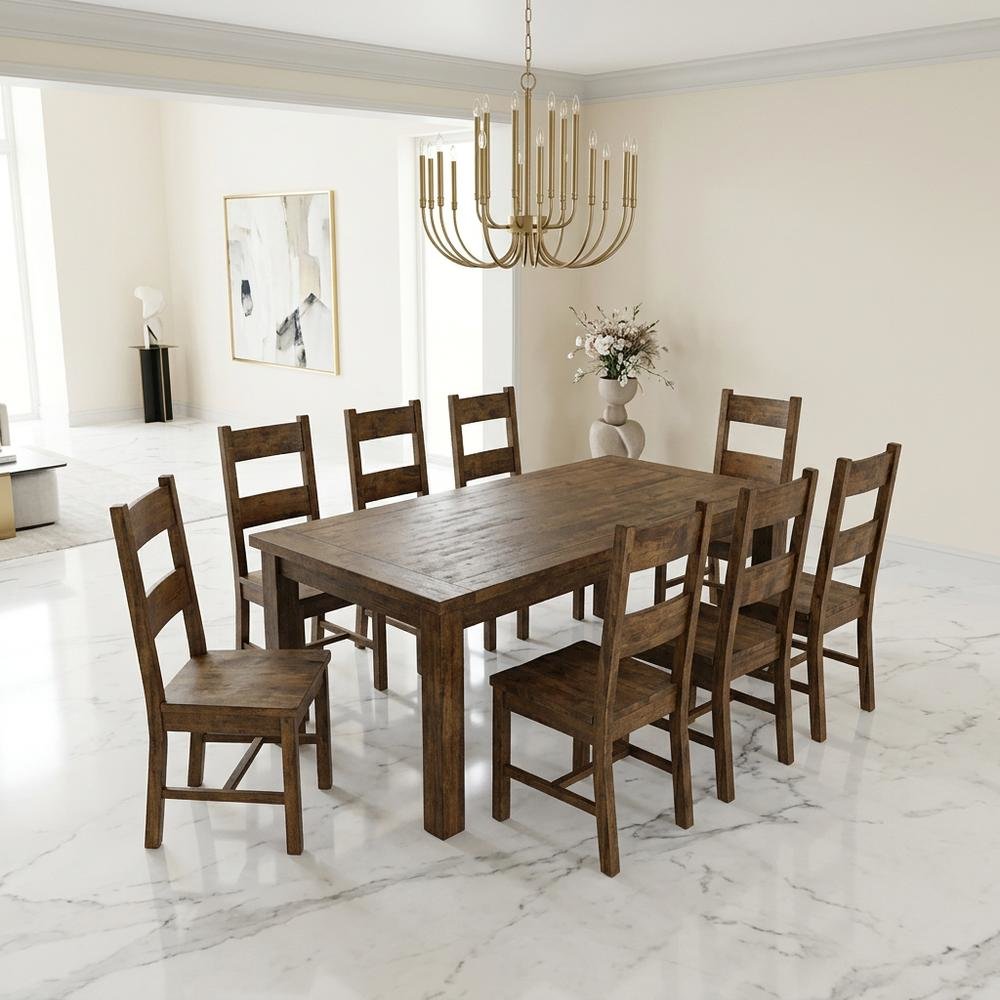 Rustic Golden Brown Dining Set with Rectangular Table and Comfortable Chairs. Picture 3