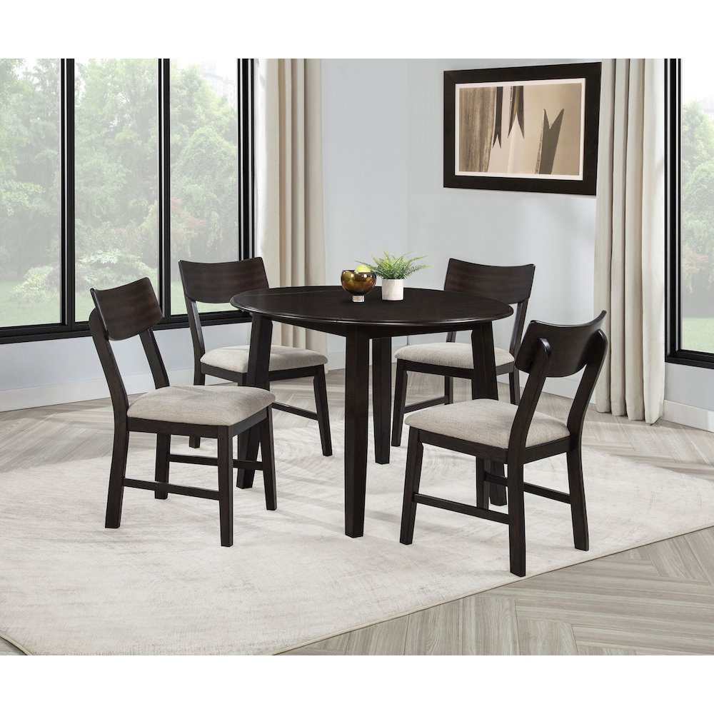 Catley 5-piece Round Drop Leaf Dining Table Set Dark Coffee. Picture 2