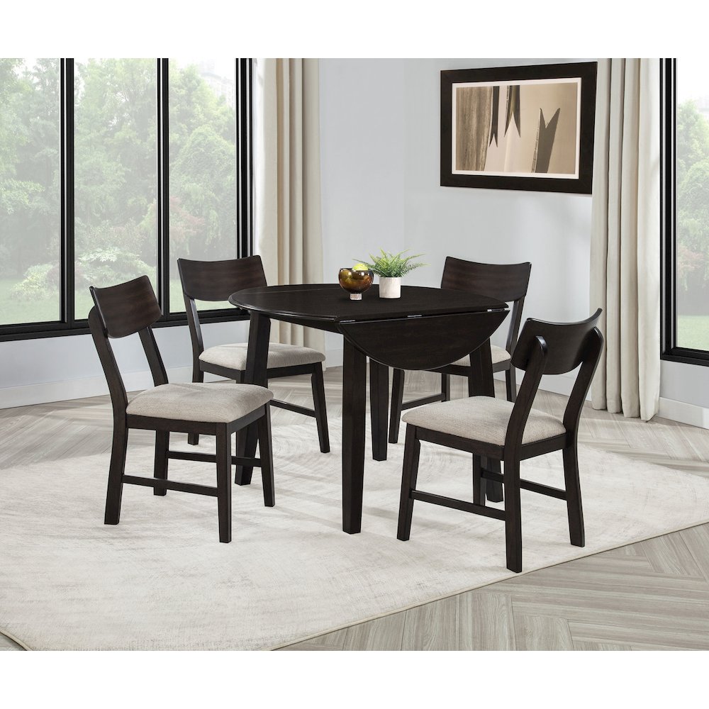 Catley 5-piece Round Drop Leaf Dining Table Set Dark Coffee. Picture 1