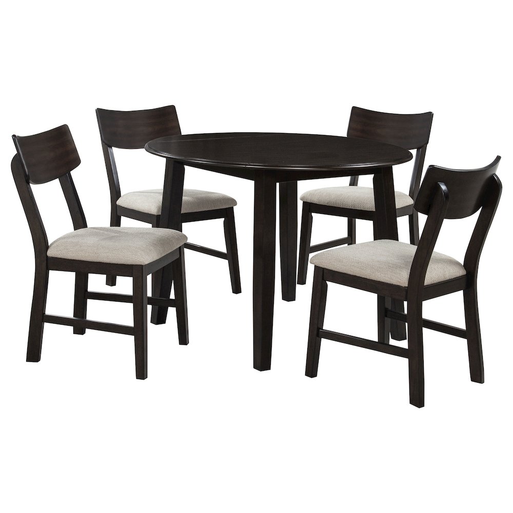 Catley 5-piece Round Drop Leaf Dining Table Set Dark Coffee. Picture 3