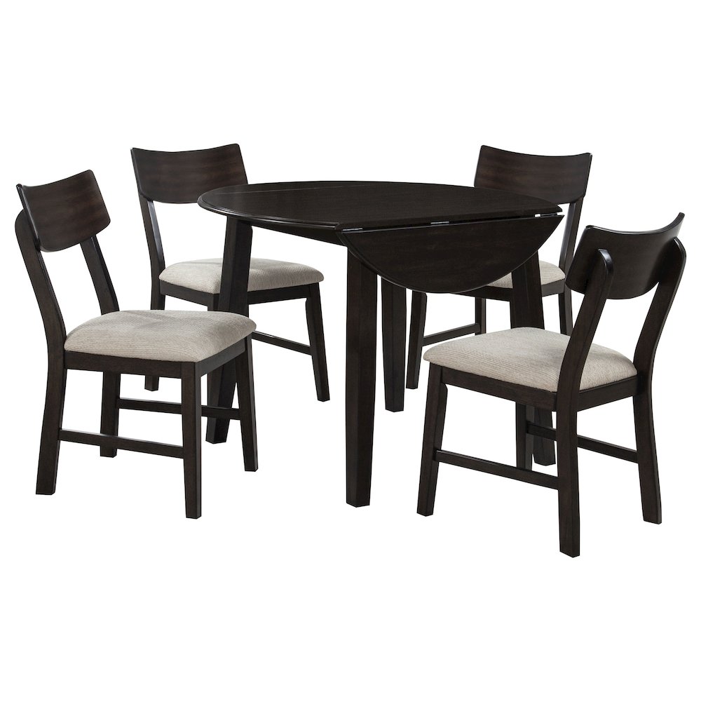 Catley 5-piece Round Drop Leaf Dining Table Set Dark Coffee. Picture 4