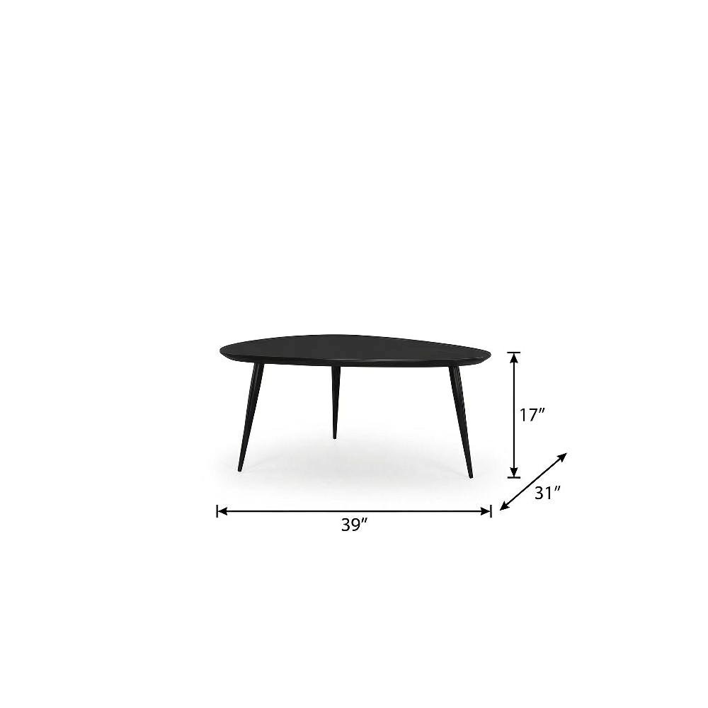 Black Triangular 3-Piece Coffee and End Table Set with Mid-Century Modern Design. Picture 4