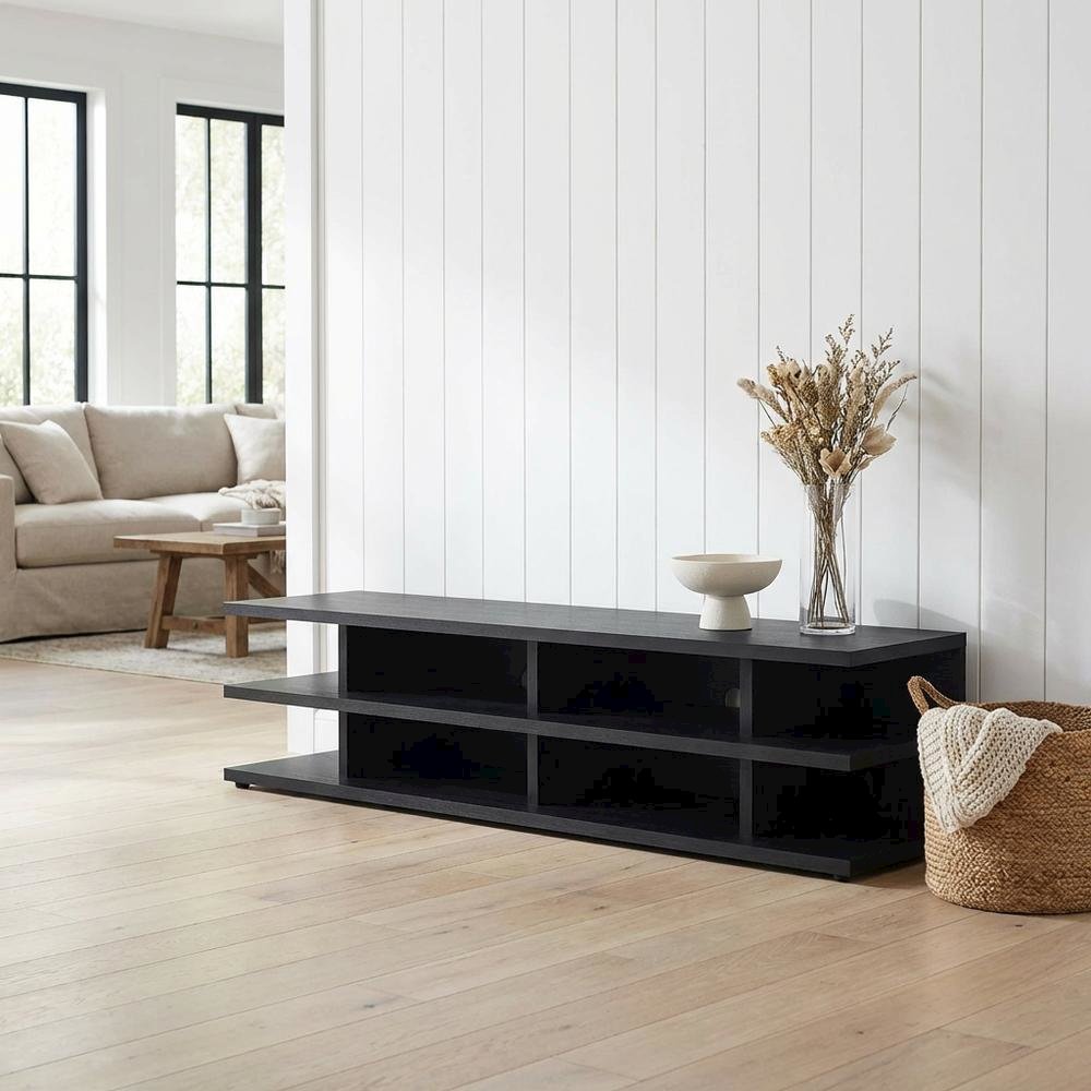 Black 78-Inch 2-Tier TV Stand Media Console with Contemporary Style. Picture 2