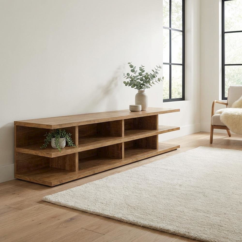 Green 78-Inch TV Stand, 2-Tier Storage, Farmhouse Design in Engineered Wood. Picture 3