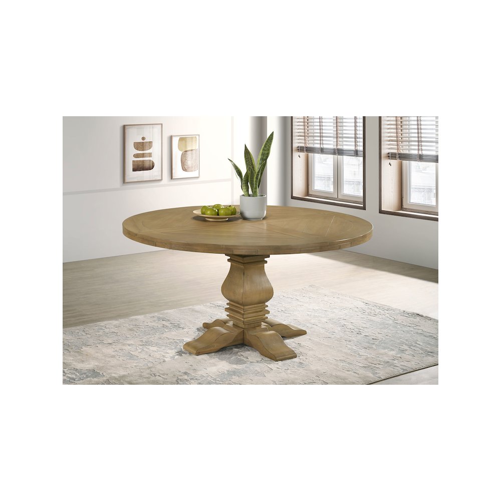 Florence Round 60-inch Wood Dining Table Rustic Honey. Picture 4