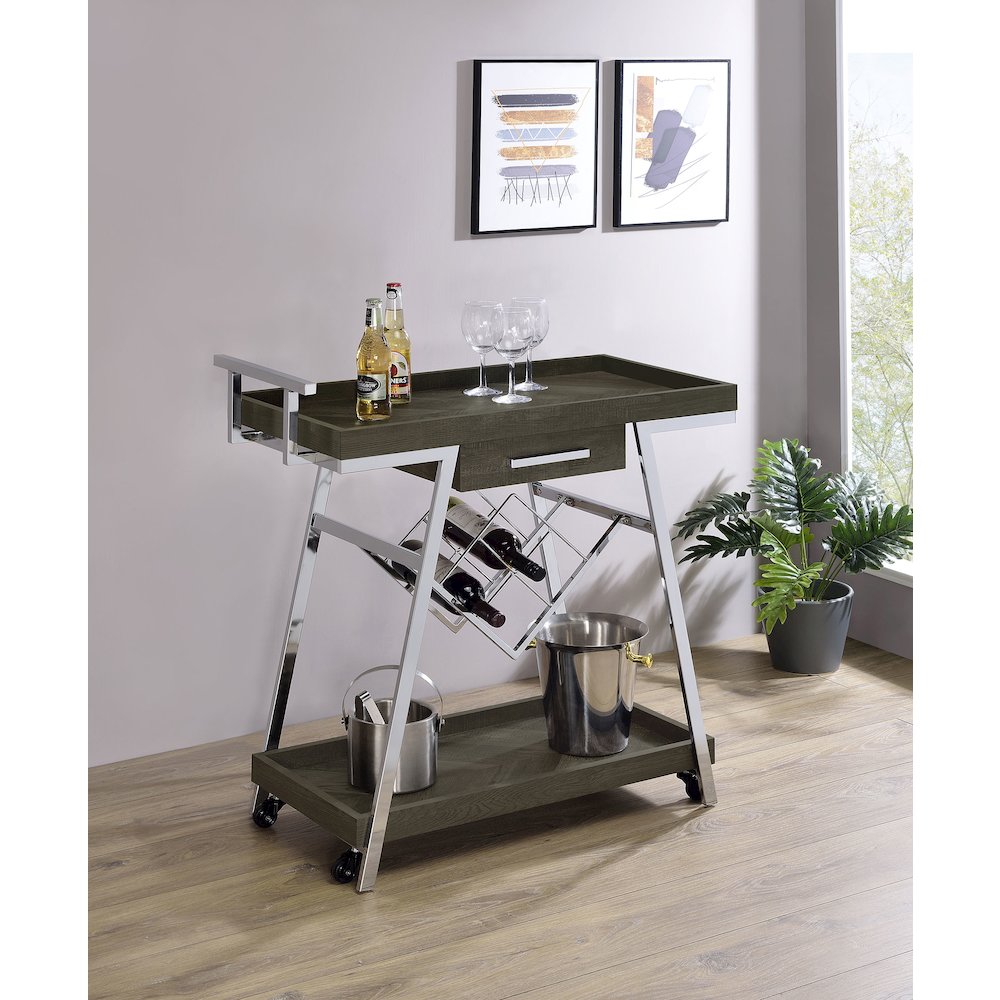 Kinney 1-drawer Engineered Wood Bar Cart Rustic Grey. Picture 9