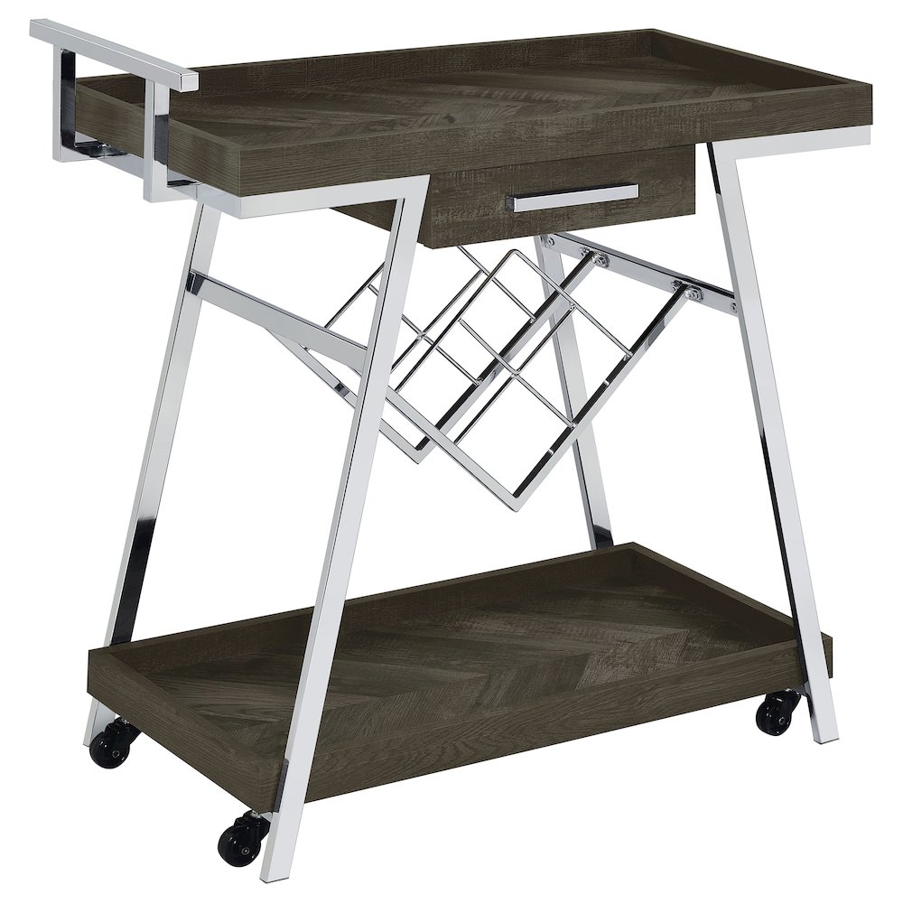 Kinney 1-drawer Engineered Wood Bar Cart Rustic Grey. Picture 1