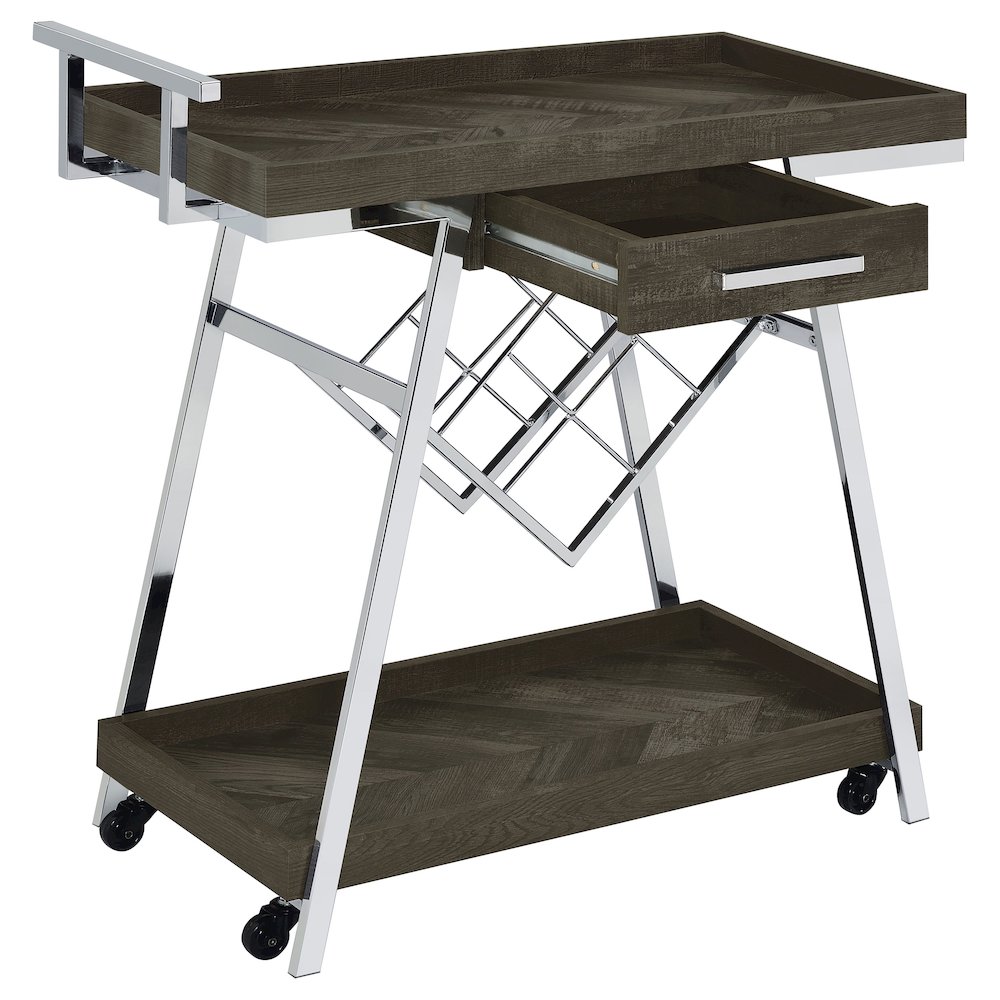 Kinney 1-drawer Engineered Wood Bar Cart Rustic Grey. Picture 3