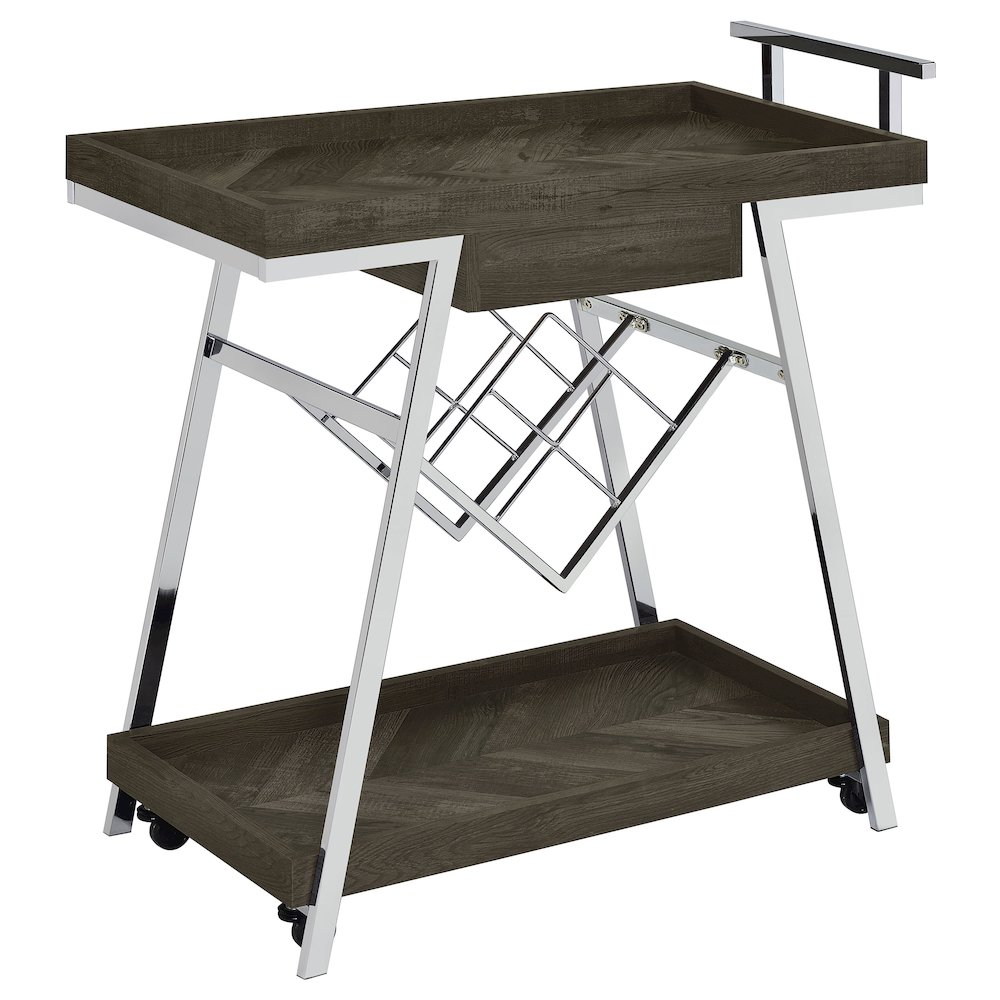Kinney 1-drawer Engineered Wood Bar Cart Rustic Grey. Picture 6