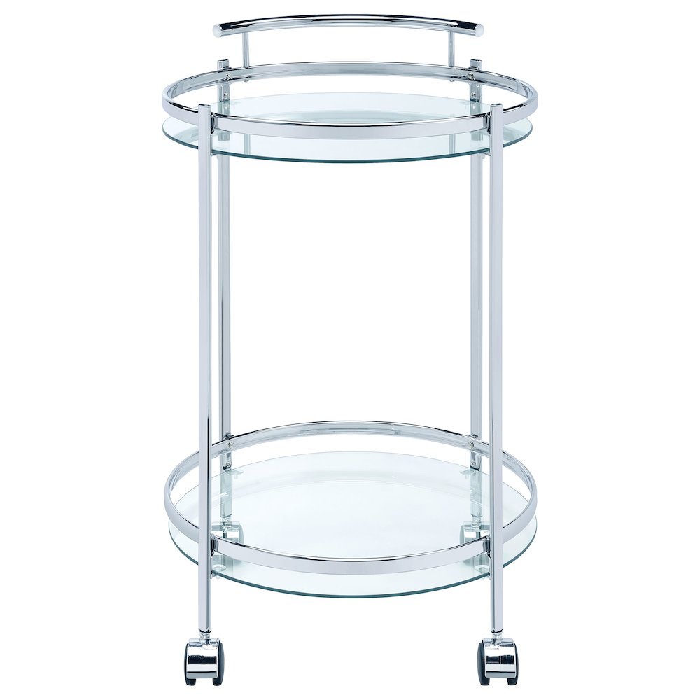 Chrissy Round Glass Shelf Metal Bar Cart Chrome. Picture 3