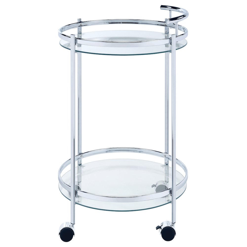 Chrissy Round Glass Shelf Metal Bar Cart Chrome. Picture 5