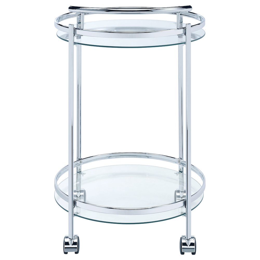 Chrissy Round Glass Shelf Metal Bar Cart Chrome. Picture 7