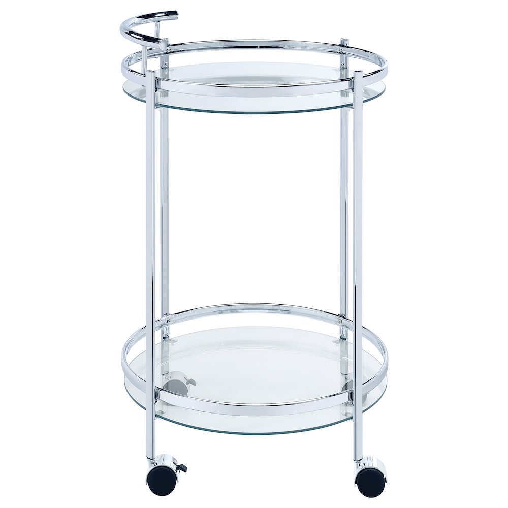 Chrissy Round Glass Shelf Metal Bar Cart Chrome. Picture 9