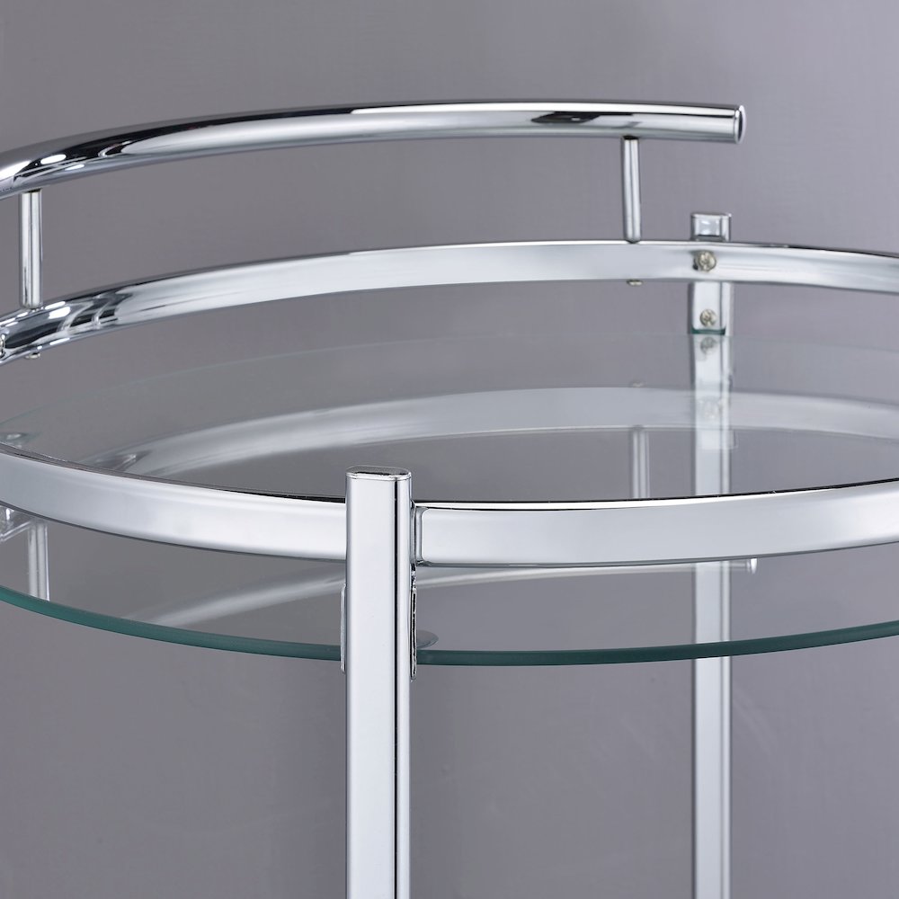 Chrissy Round Glass Shelf Metal Bar Cart Chrome. Picture 12