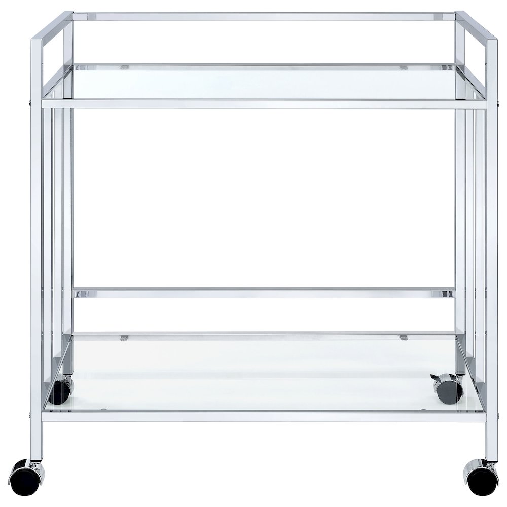 Cara 2-tier Rectangular Glass Shelf Metal Bar Cart Chrome. Picture 3