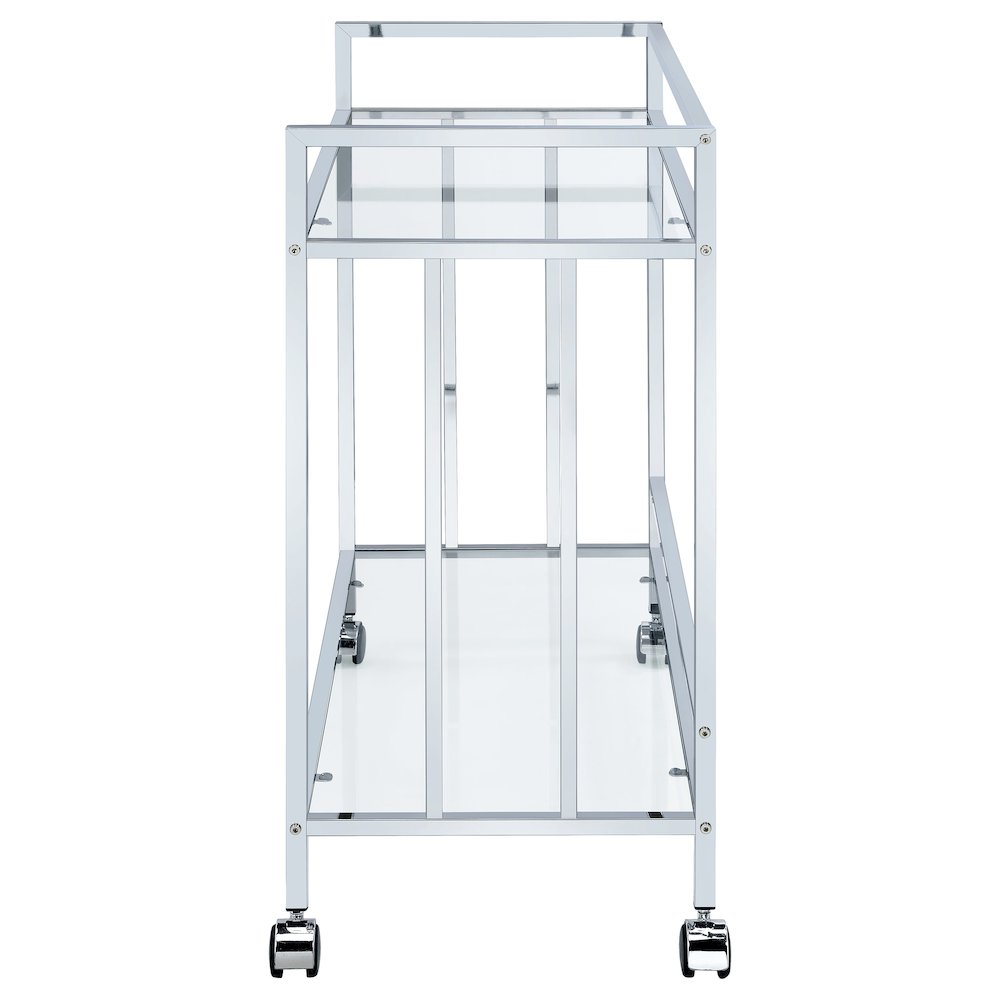 Cara 2-tier Rectangular Glass Shelf Metal Bar Cart Chrome. Picture 4