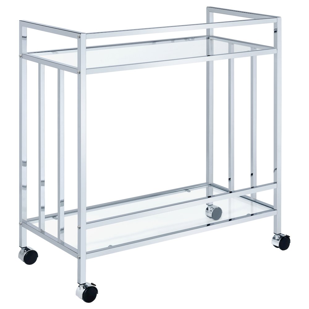 Cara 2-tier Rectangular Glass Shelf Metal Bar Cart Chrome. Picture 5