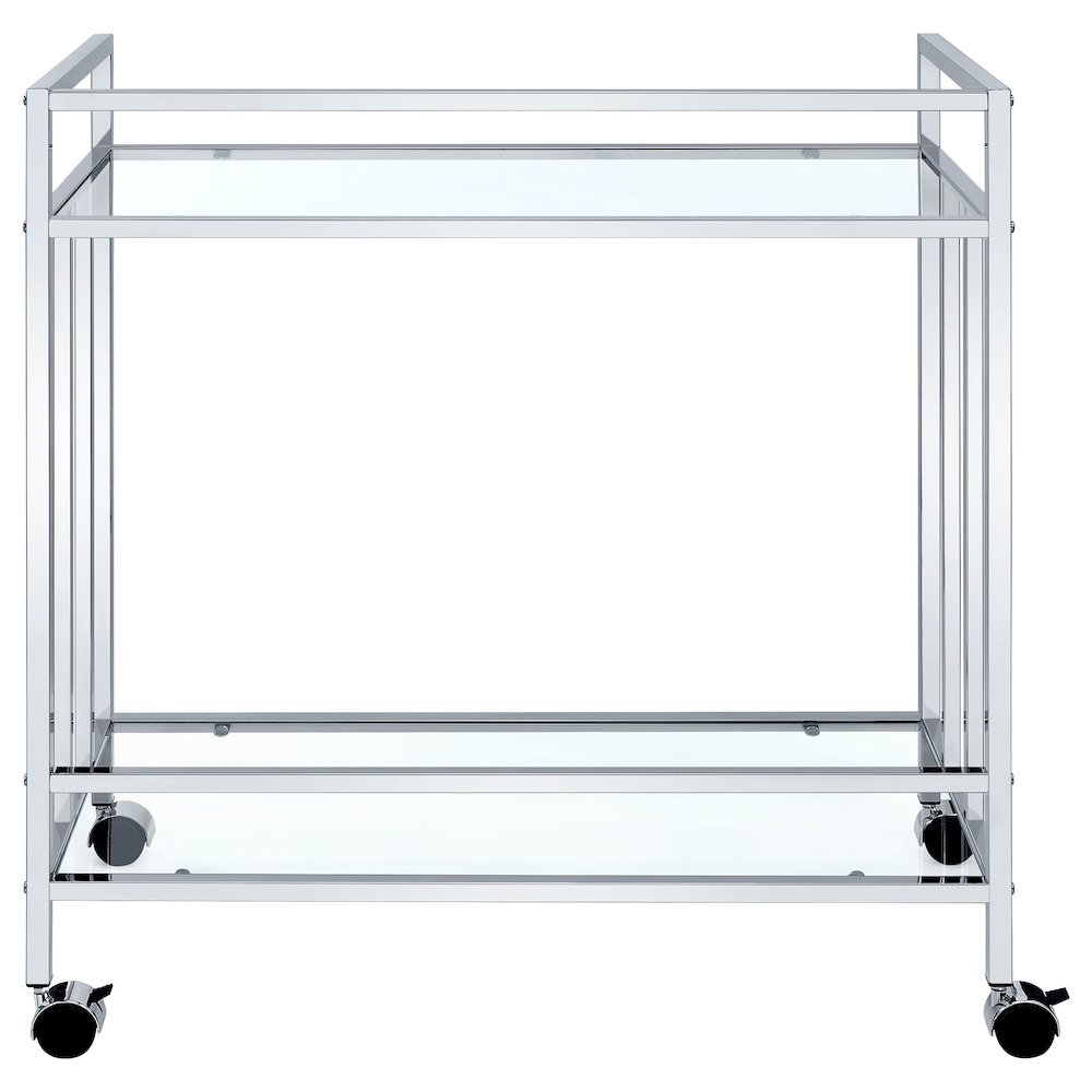 Cara 2-tier Rectangular Glass Shelf Metal Bar Cart Chrome. Picture 6
