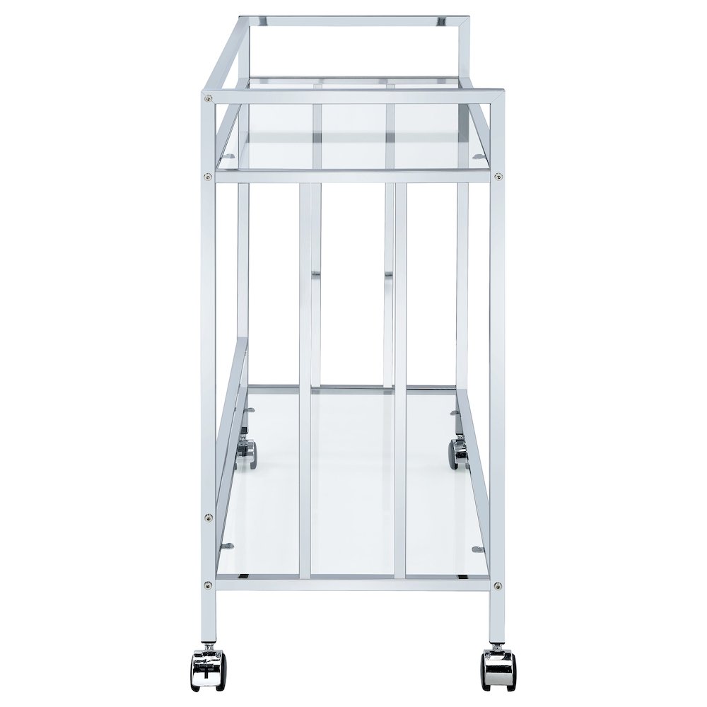 Cara 2-tier Rectangular Glass Shelf Metal Bar Cart Chrome. Picture 7