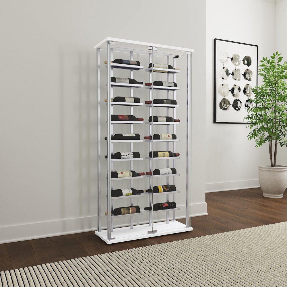 Montara Tempered Glass Wine Storage LED Curio Cabinet Chrome. Picture 12
