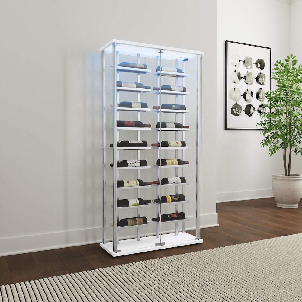 Montara Tempered Glass Wine Storage LED Curio Cabinet Chrome. Picture 14