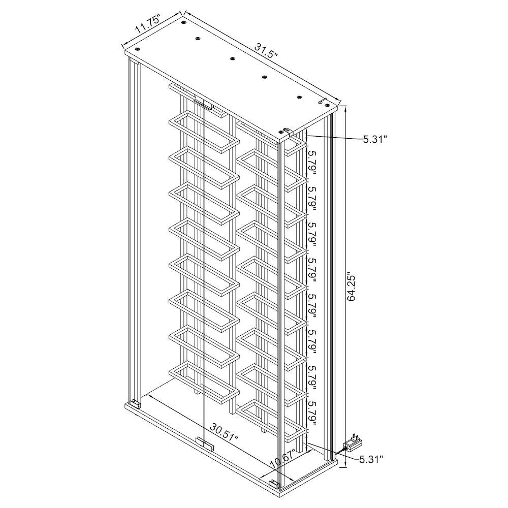 Montara Tempered Glass Wine Storage LED Curio Cabinet Chrome. Picture 16
