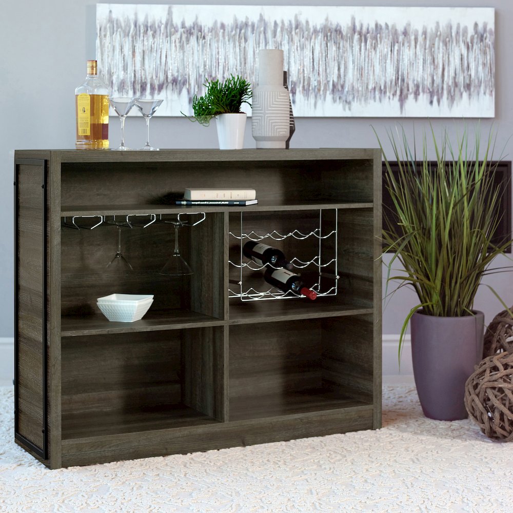 Joe 5-shelf Composite Wood Home Bar Wine Cabinet Aged Oak. Picture 6