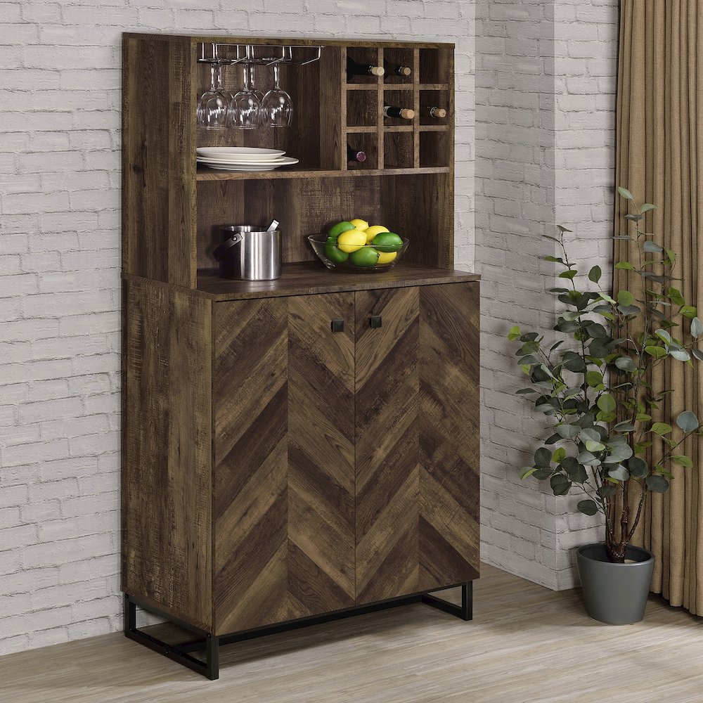 Mendoza 2-door Home Bar Cabinet Wine Storage Rustic Oak. Picture 10
