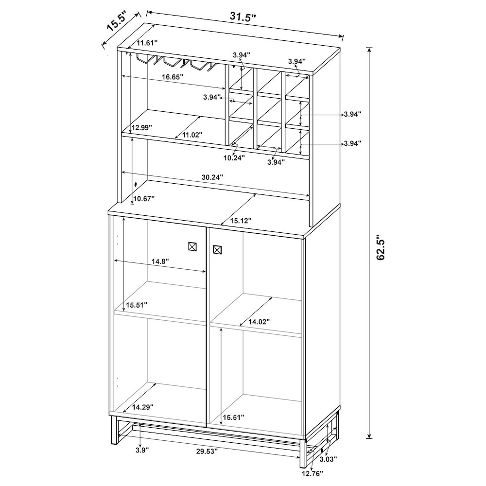 Mendoza 2-door Home Bar Cabinet Wine Storage Rustic Oak. Picture 12