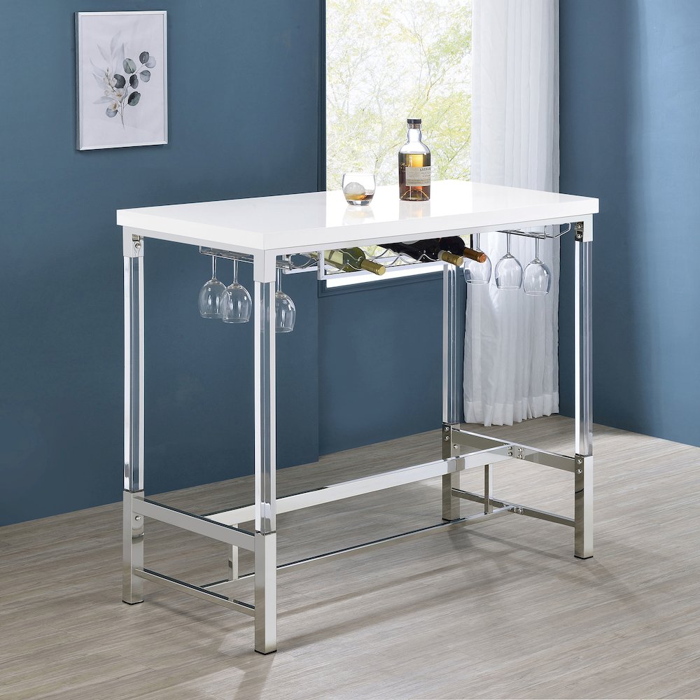 Norcrest 47-inch Acrylic Leg Bar Table White High Gloss. Picture 10