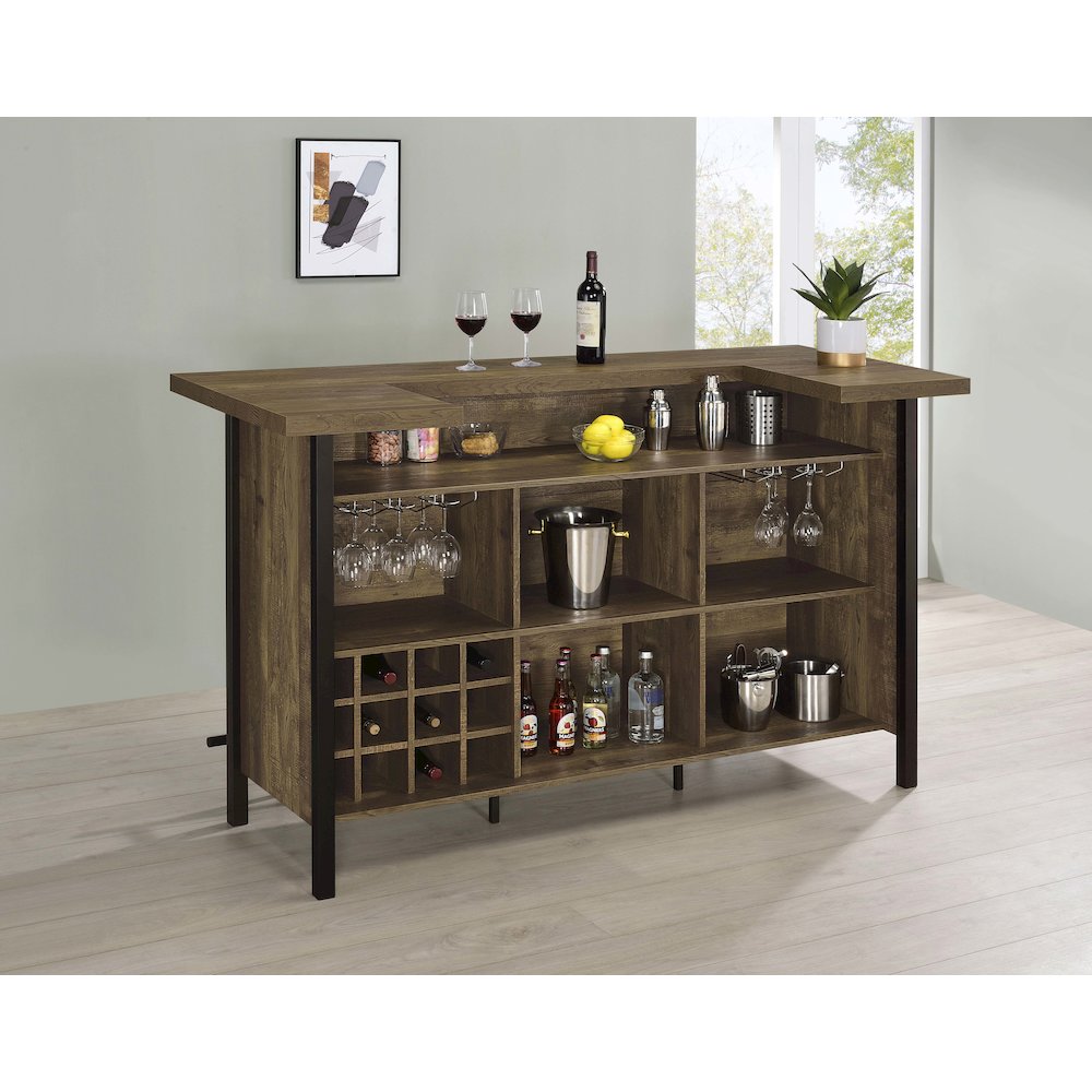 Bellemore Freestanding Home Bar Wine Cabinet Rustic Oak. Picture 6