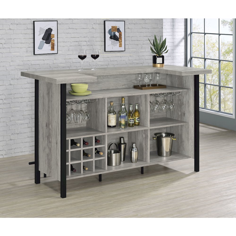 Bellemore Freestanding Home Bar Wine Cabinet Grey Driftwood. Picture 11