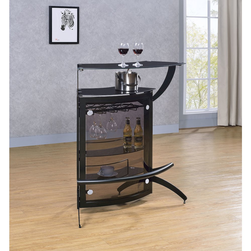 Dallas 2-shelf Curved Freestanding Home Bar Cabinet Black. Picture 10