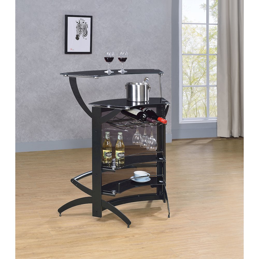 Dallas 2-shelf Curved Freestanding Home Bar Cabinet Black. Picture 12