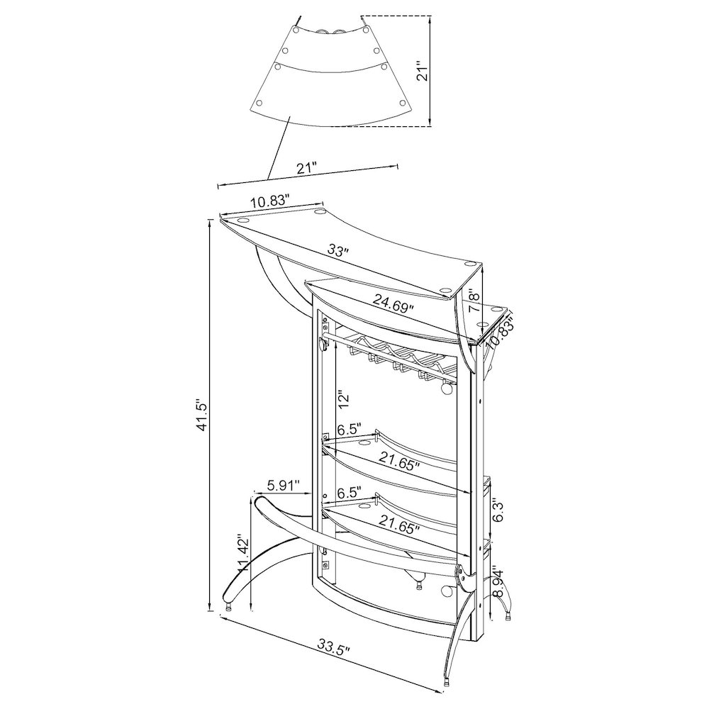 Dallas 2-shelf Curved Freestanding Home Bar Cabinet Black. Picture 14