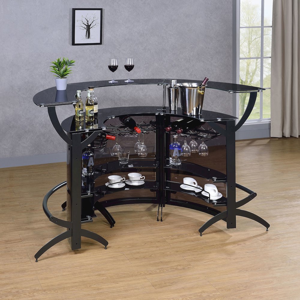 Dallas 3-piece Curved Freestanding Home Bar Cabinet Black. Picture 12