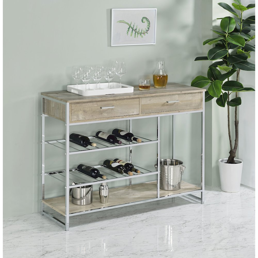 Melrose 2-drawer Home Bar Storage with Wine Rack Grey. Picture 9