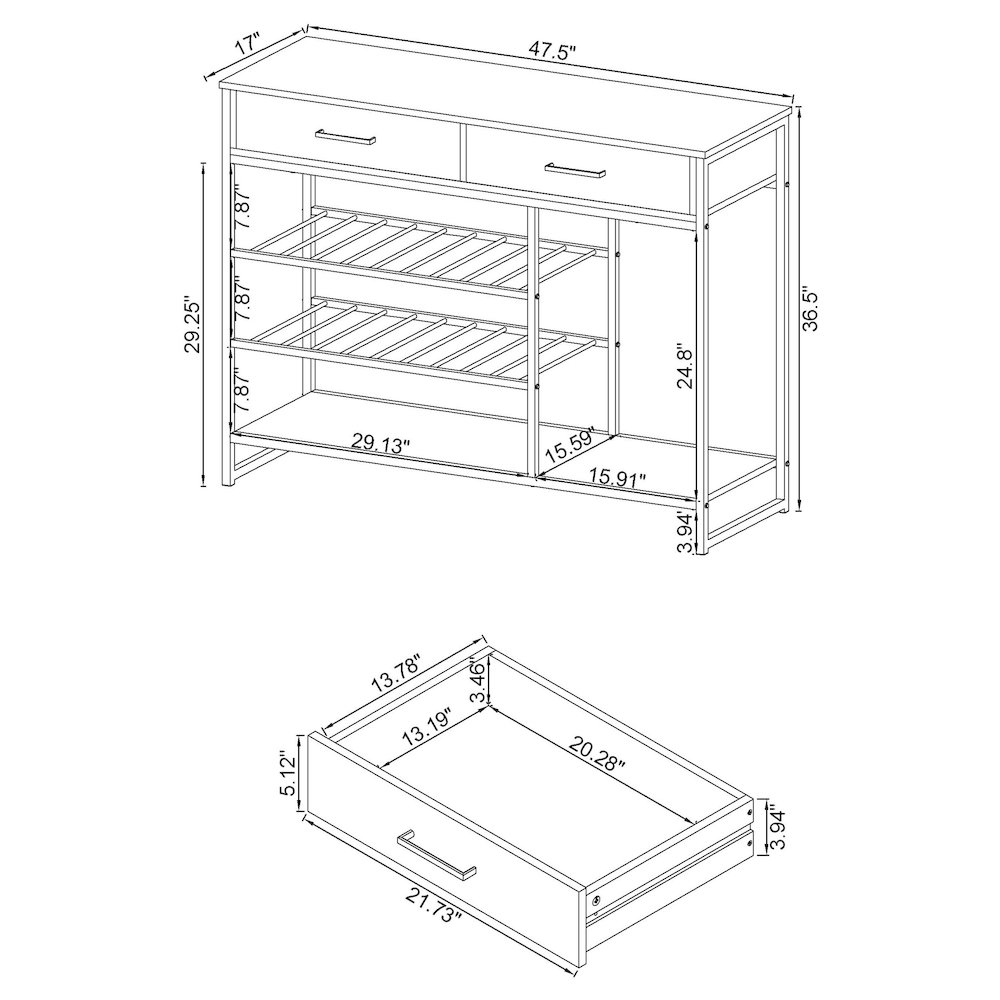 Melrose 2-drawer Home Bar Storage with Wine Rack Grey. Picture 12
