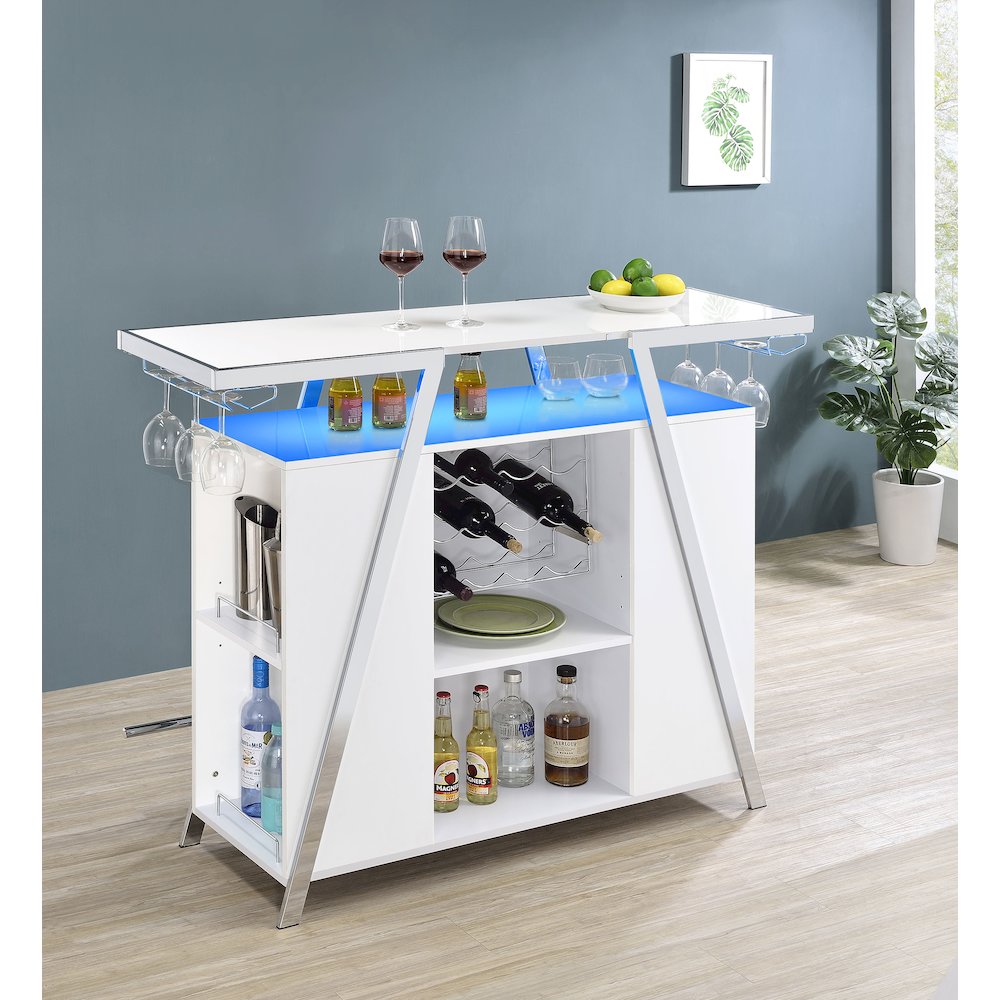 Araceli Freestanding LED Home Bar Cabinet White High Gloss. Picture 15