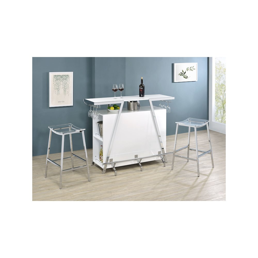 Araceli Freestanding LED Home Bar Cabinet White High Gloss. Picture 13
