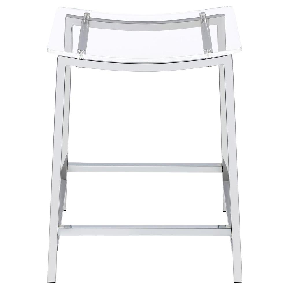 Stylish Clear Acrylic Backless Counter Height Bar Stools in Chrome Finish. Picture 2