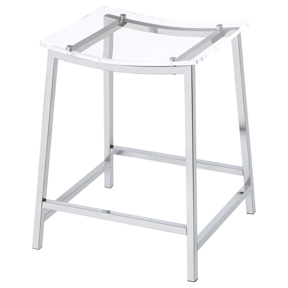 Stylish Clear Acrylic Backless Counter Height Bar Stools in Chrome Finish. Picture 1
