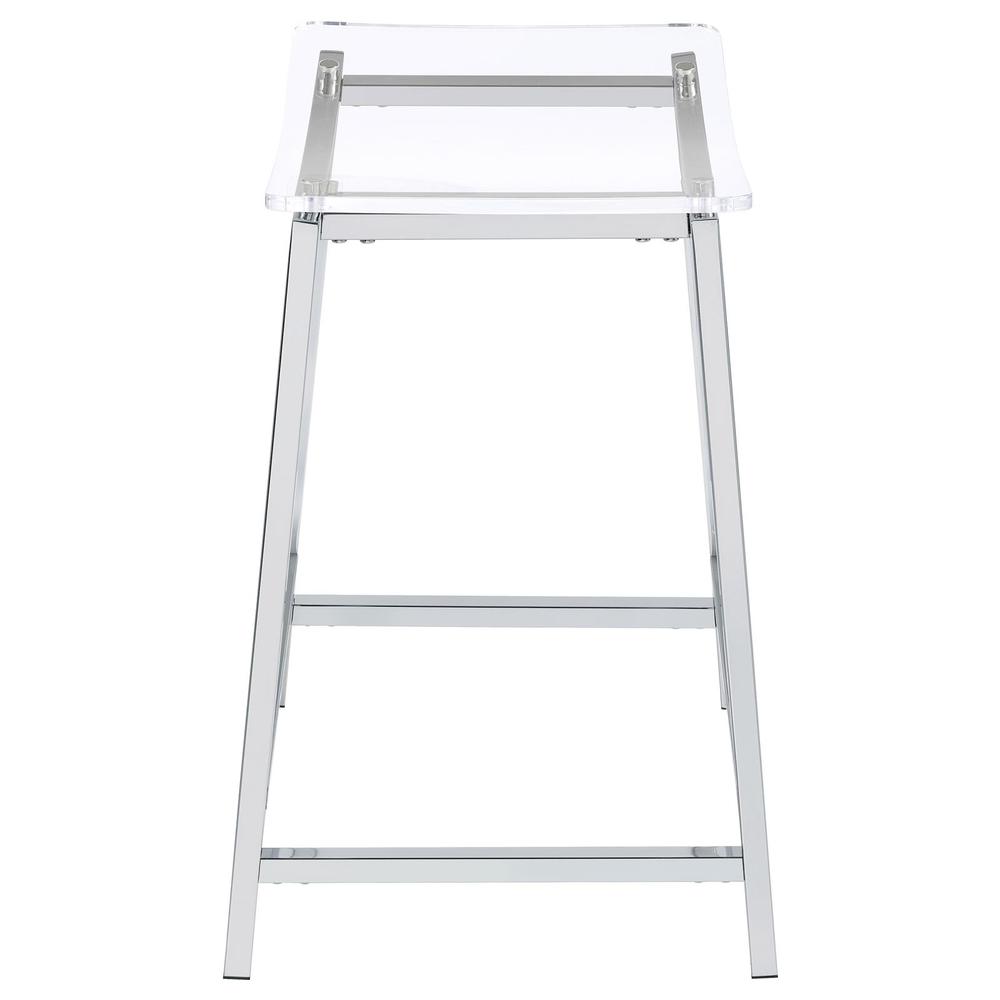 Stylish Clear Acrylic Backless Counter Height Bar Stools in Chrome Finish. Picture 3