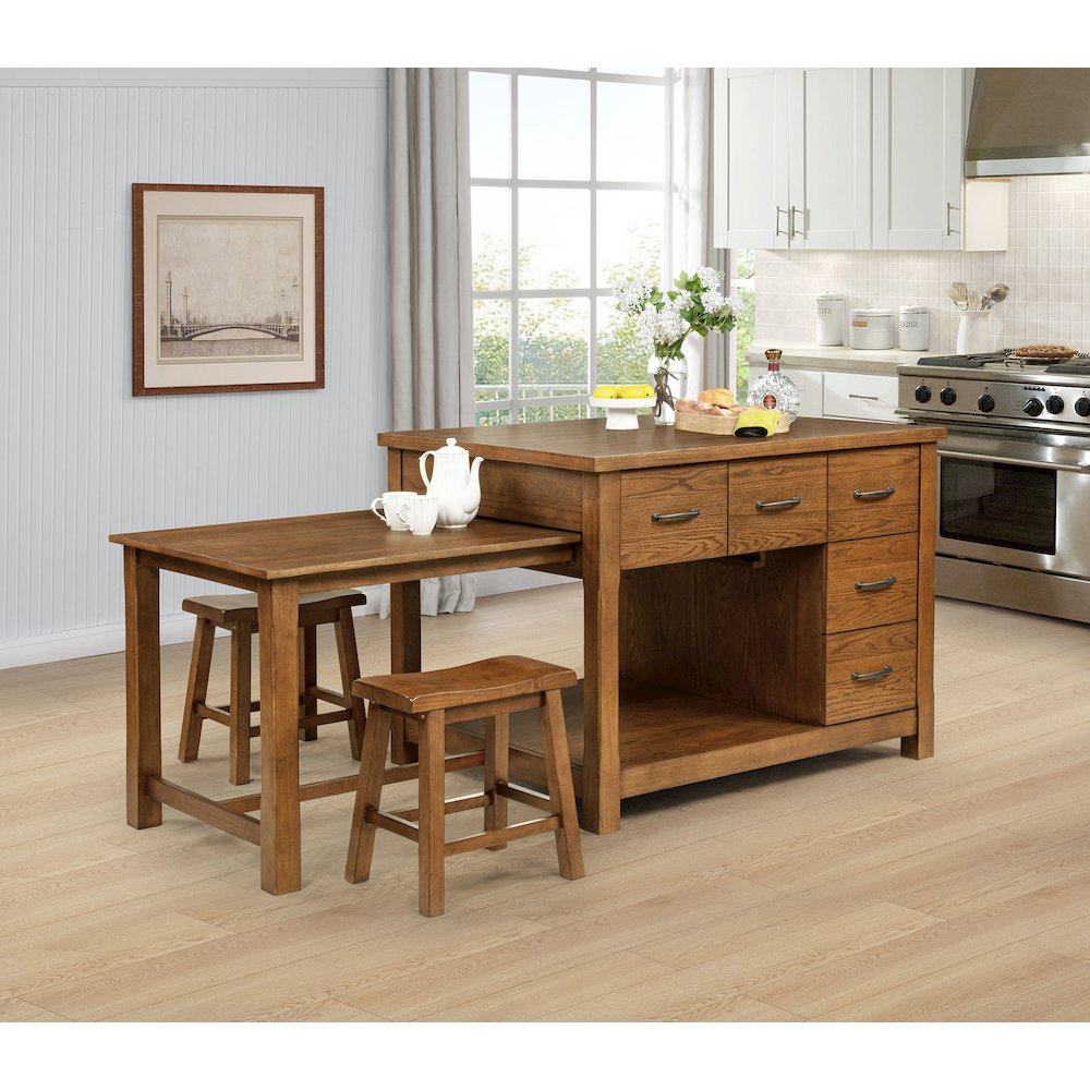 Mayfair 3-piece Kitchen Island with Extension Table Dark Oak. Picture 2
