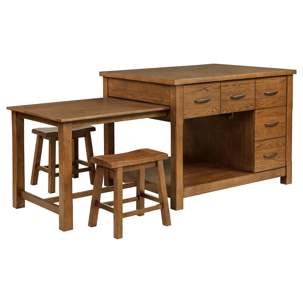 Mayfair 3-piece Kitchen Island with Extension Table Dark Oak. Picture 1